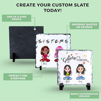 Personalized Besties Rock Slate Frame - Custom Stone Plaque Picture Frame - Bestie Gifts - Best Friend Birthday Gifts for Women Soul Sisters & Friendship Day - Best Friend Picture Frame - color: Besties-Slate