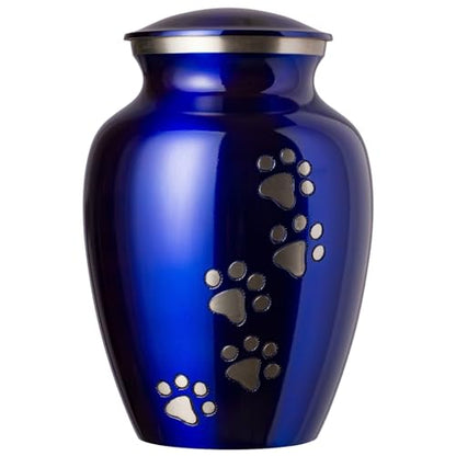Ottillie Legacy Sapphire/Pewter/Vert Urn, up to 65lbs - color: Pure Blue, Vertical Pewter Paws, size: Medium