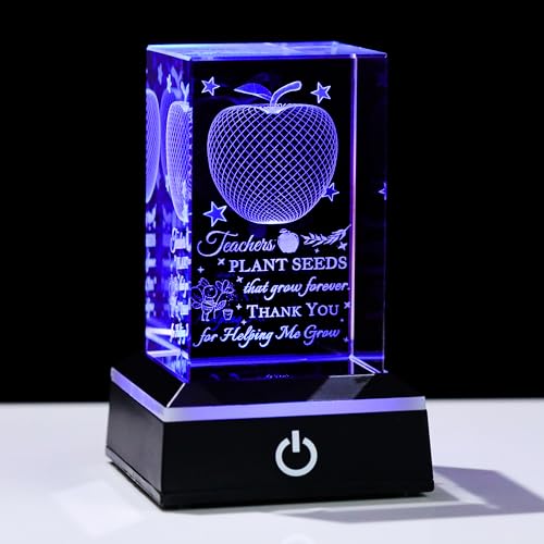 Teacher Appreciation Gifts for Women Men - 3D Crystal Engrave Teacher plant seeds with heart with Base - Best Unique Christmas Retirement Thank You End of The Year Gifts for Teacher from Students - style: Teacher gifts-plant seeds