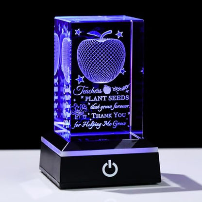 Teacher Appreciation Gifts for Women Men - 3D Crystal Engrave Teacher plant seeds with heart with Base - Best Unique Christmas Retirement Thank You End of The Year Gifts for Teacher from Students - style: Teacher gifts-plant seeds