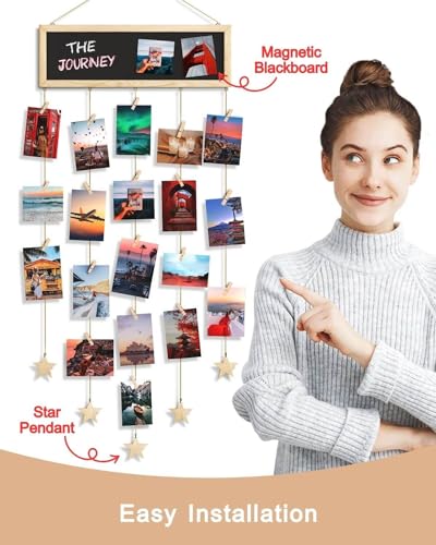 SF SOONEAT Picture Frames Collage Wall Decor Hanging Photo Display Multiple Family Tree Polaroid Celebration of Life Decorations with String, Blackboard, 30 Clips