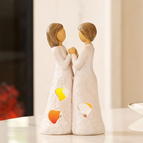 NAN ZAI NAN FANG Sisters Gifts from Sister Unique Candle Holders Statue | with Flickering LED Light Special Birthday Friendship Gifts for Women Bestie BFF Resin Sisters Candle Holder - color: Gifts for Sister
