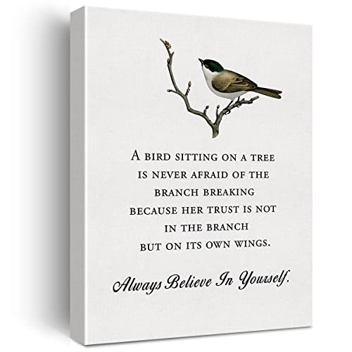 Home Wall Art a Bird Sitting on a Tree is Never Afraid Canvas Print with Inspirational Quote Framed Artwork Painting for Wall & Tabletop Decor Graduation Gifts - color: AB