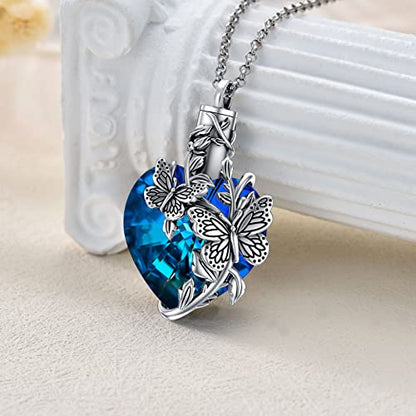 PELOVNY Urn Necklace for Ashes 925 Sterling Silver Butterfly Dragonfly Bee Phoenix Hummingbird Urn Necklaces Animal Crystal Cremation Jewelry for Ashes Cat Dog Pet Memorial Gifts - color: 04-Butterfly Urn