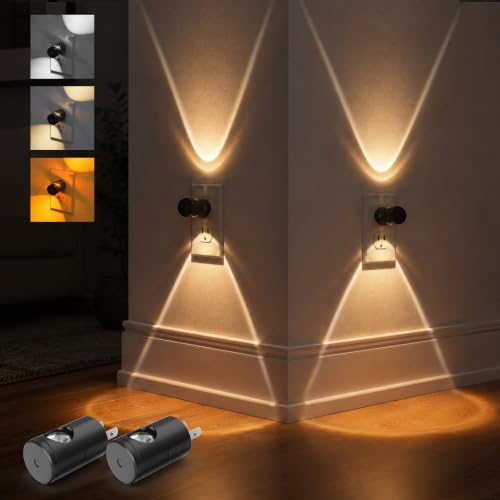L LOHAS LED Night Lights Plug into Wall, Dimmable Night Light Plug in | 3000K/5000K/Amber, 5 Lever Brightness, Nightlight Dusk to Dawn Sensor, 180° Rotatable, Bedroom, Bathroom, Hallway, 2Pack - color: Black-3CCT