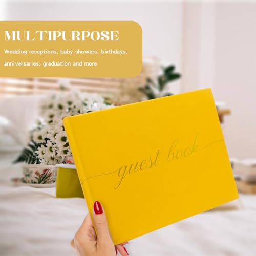 Elegant Wedding Guest Book - Perfect for Wedding Receptions, Baby Showers, Birthdays and Special Events - Polaroid Guest Book with 110 Lined Pages for Sign-in and Photos -Hardcover (Yellow) - color: Yellow