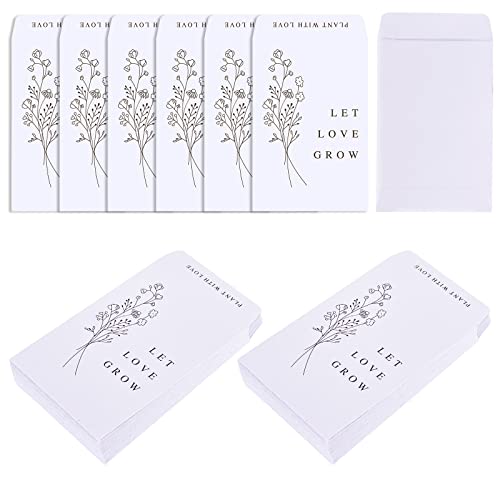 Whaline 200 Pack Wedding Favor Packets Let Love Grow Self-Adhesive White Envelope Minimalist Storage Packets for Wedding Garden Office Gift Party Supplies, 3.5 x 2.4 Inch - color: White