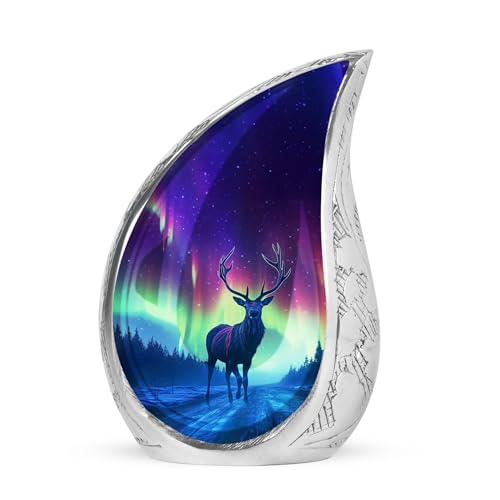 Deer Urns for Human Ashes - Large Urns for Human Adult - Aurora Borealis Cremation Urn for Ashes - Teardrop Deer Urn 10inch - color: Aurora Light Urn Deer, size: Large
