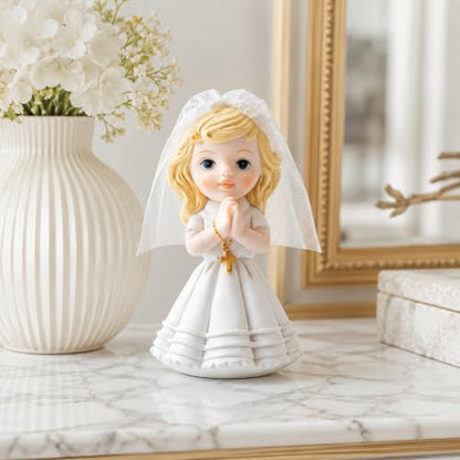 Comfy Hour First Communion Figurine, Praying Girl Statue with Rosary - color: White With Blonde Hair