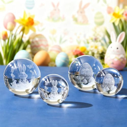 Easter Light up Bunny 3D Crystal Ball 60MM Rabbit Decor Sphere Figurine Collectibles Glass Art Animal Night Light for Kids - size: 2.36"