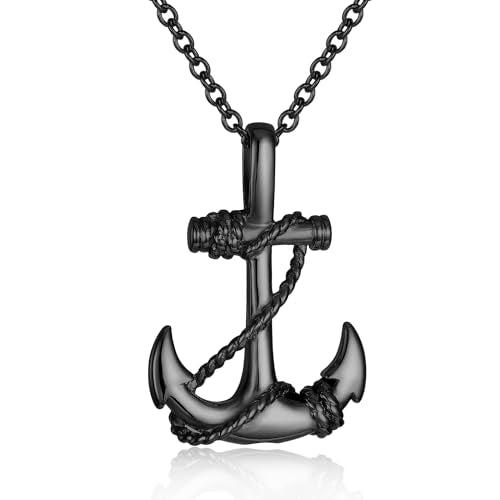 Anchor Cremation Urn Necklace For Ashes For Men Stainless Steel Sailing Memorial Jewelry Ashes Holder Keepsake Pendant Necklace Dad Gifts - color: Black