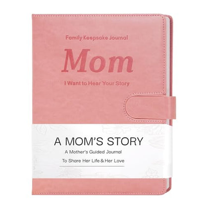 Artmag Mom's Life Story Journal with 250+ Prompt Questions, Family Keepsake Book Leather Cover for Mom to Share Her Memories for Birthday Mother's Day Christmas (Pink) - style: Mom's Life Story Journal （Pink）