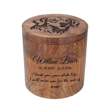 Personalized Handmade Solid Wooden Cremation Urns for Dog & Cat Ashes, Custom Photo Engraved Wood Pet Memorial Keepsake Urn Box for Ashes, Pet Urn for Dogs & Cats, Pet Loss Keepsake Urn Box for Ashes