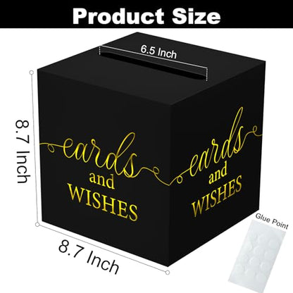 WNINK Black Card Box with Gold Foil Design, Cards and Wishes Gift Cards Box Receiving Box for Wedding Receptions, Bridal & Baby Showers, Anniversaries, Birthdays Party, Graduations, Retirements - color: Cards Wishes Black Gold