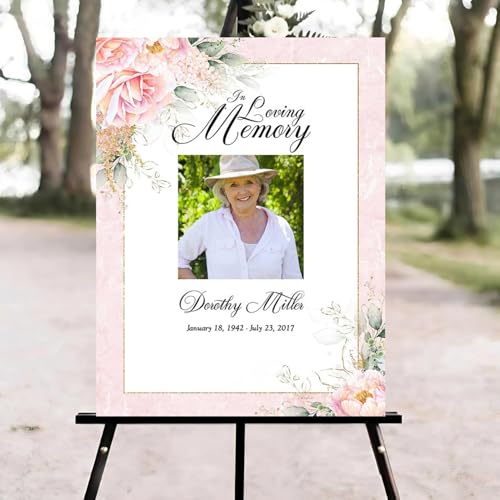 Blush Pink Roses Funeral Welcome Sign, Celebration of Life Welcome Sign, in Loving Memory Sign, Celebration of Life Funeral Sign, Celebration of Life Sign, Memorial Sign with Photo #Yu1 - color: Version #2