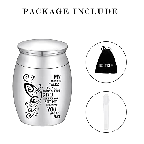 SOITIS Small Urn for Ashes 1.57 Inches Small Keepsake Urn for Human Ashes Butterfly Mini Urn Stainless Steel Ash Holder Small Ash Urn for Women, Silver Keepsake - size: 1.57Inch No-Custom