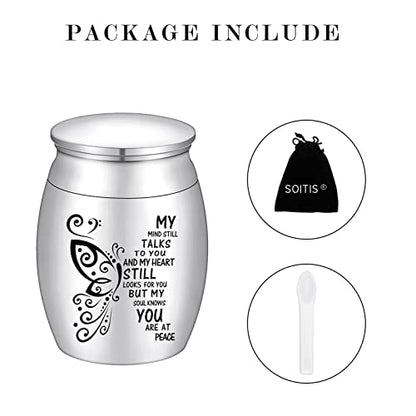 SOITIS Small Urn for Ashes 1.57 Inches Small Keepsake Urn for Human Ashes Butterfly Mini Urn Stainless Steel Ash Holder Small Ash Urn for Women, Silver Keepsake - size: 1.57Inch No-Custom