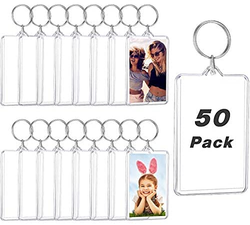 Yaomiao 50 Pcs Acrylic Photo Frame Keychain Holder 1.3 x 2 Inch Photo Picture Insert Blank Keyring for DIY Craft
