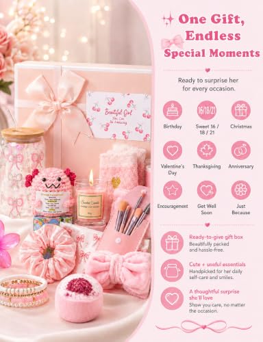 14PCS Gifts for Teen Girls - Gift Basket for Teen Girl, Gifts Trendy Stuff | Back to School Gift, Unique Birthday Gift Sets for Teen Girls, Daughter, Sister, Friend, Sweet 16th 18th 21st, Pink - color: Pink