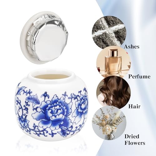 Abooxiu Small Urns for Human Ashes Keepsakes Ceramic Mini Urns Blue and White Porcelain Cremation Keepsake Urn for Ashes for Women Men Pets Urn Memorial Ash Keepsake for Loved Ones