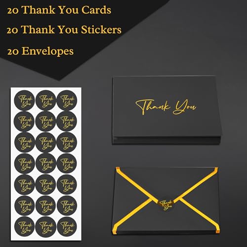 Mr. Pen- Blank Thank You Cards with Envelopes, 20 Pack, 4x6 | Gold Foil Thank You Notes with Envelopes, Black Wedding Thank You Cards Wedding, Thank You Note Cards, Fathers Day Gift - color: Black