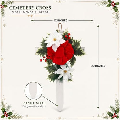 Sintuff Xmas Cross Grave Decorations for Cemetery, Christmas Wooden Cross