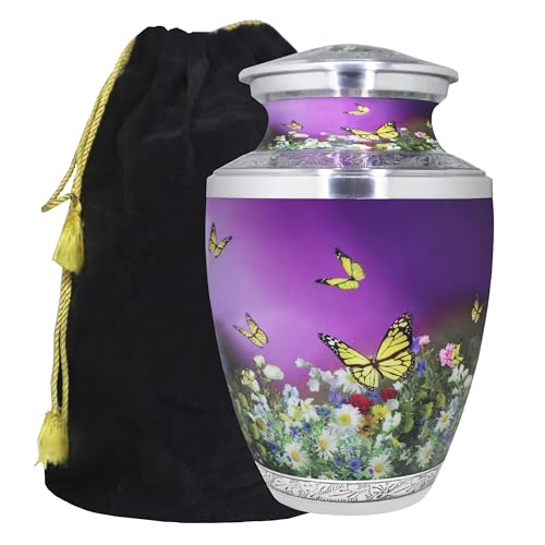 M MEILINXU Purple Cremation Urns with Butterflies for Ashes, Adult Urn | Human Ashes Urn for Women and Men, Floral Burial Memorial for Funeral Services, Home Remembrance or Columbarium Placement - color: Purplish Red, size: Large / Adult