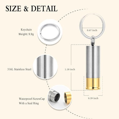 Oinsi Shotgun Shell Cremation Jewelry Urn Necklace For Ashes Of Loved Ones -Dad/Mom/Son/Grandma/Grandpa Cylinder Memorial Locket Pendant Necklace - color: Blank (Keychain)