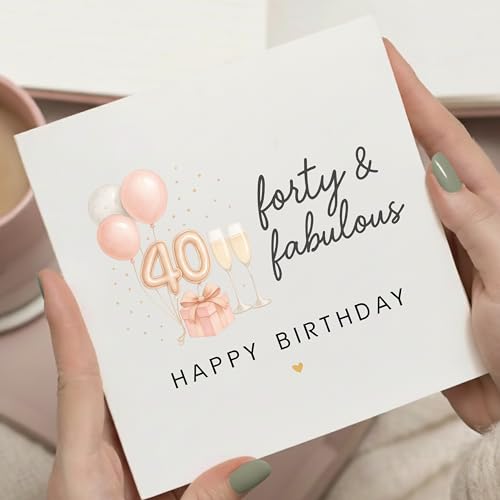TEEMI-40th 50th 60th Birthday Card for Women - Fabulous Birthday Greeting Card with Envelope, Rose Gold Balloons Champagne Design, 300gsm Premium Cardstock, Blank Inside for Mom Sister Friend Wife (40th) - color: 40th