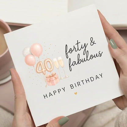 TEEMI-40th 50th 60th Birthday Card for Women - Fabulous Birthday Greeting Card with Envelope, Rose Gold Balloons Champagne Design, 300gsm Premium Cardstock, Blank Inside for Mom Sister Friend Wife (40th) - color: 40th