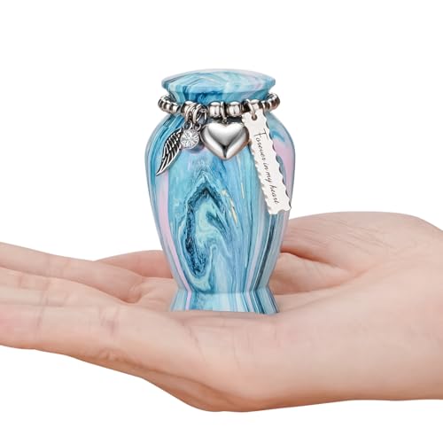 SOITIS Small Urns for Human Ashes Keepsake, 2.83 Inches Urn for Women Men, Aluminum Cremation Urns for Human Ashes- Decorative Urn with Heart - color: Blue Pink