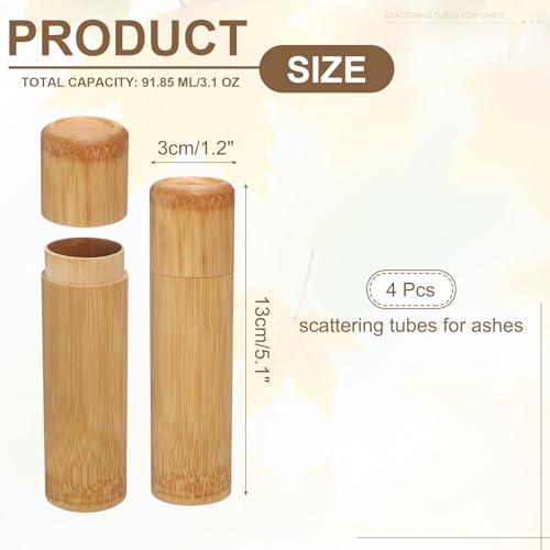 uxcell 4pcs Bamboo Scattering Urn, 5.1" x 1.2" Small Cremation Tube with Lid Mini Keepsake Brown for Male Female Pet Dog Brown - size: 5.1" x 1.2"