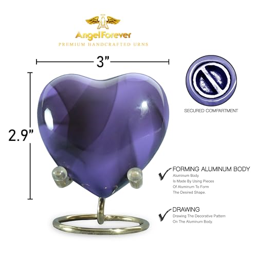 Heart Urn with Stand & Box Keepsake Urn for Human Ashes Mini Cremation Urn for Men & Women (Purple) - color: Purple