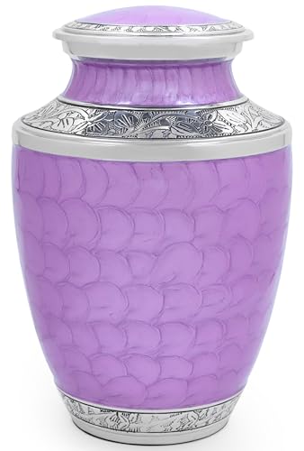 CLEENTABLE Purple Silver Cremation Urn, Engraved Metal