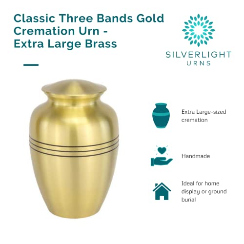 Classic Three Bands Gold Cremation Urn - Extra Large, Brass, 12 Inches High - color: Three Band - Gold