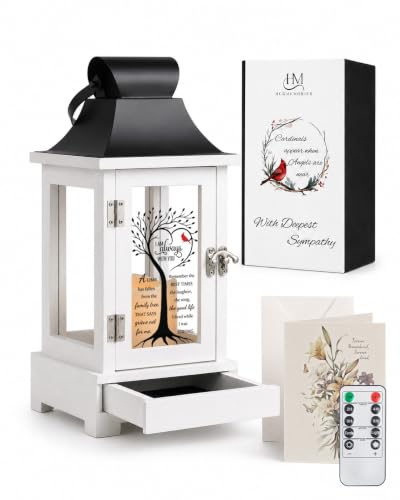 Memorial Lantern with Drawer for Keepsakes, Bereavement Sympathy Gifts for Loss of Loved One Mother Father, Sympathy Lantern Funeral Gifts in Memory of Loved One - color: Family Tree/Black