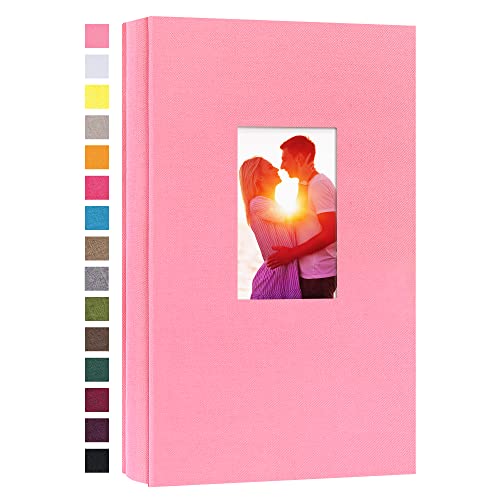 potricher Linen Photo Album for 4x6 Inch Photos, 300 Pockets, Pink | Linen Cover, Small Capacity 4x6 Picture Albums with Horizontal Pockets, 4x6 Photo Book for Family, Wedding, Baby, Anniversary - color: Pink
