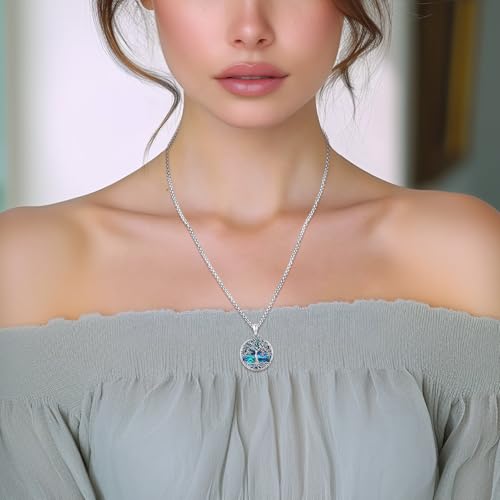 Sterling Silver Tree of Life Necklace for Women Oval Family Tree Necklace Abalone Shell Moonstone Pendant Mother Day Necklace for Mom Tree of Life Jewelry - style: Tree of Life-Abalone Shell