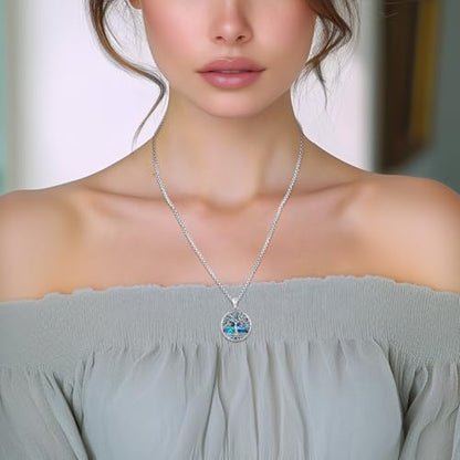 Sterling Silver Tree of Life Necklace for Women Oval Family Tree Necklace Abalone Shell Moonstone Pendant Mother Day Necklace for Mom Tree of Life Jewelry - style: Tree of Life-Abalone Shell
