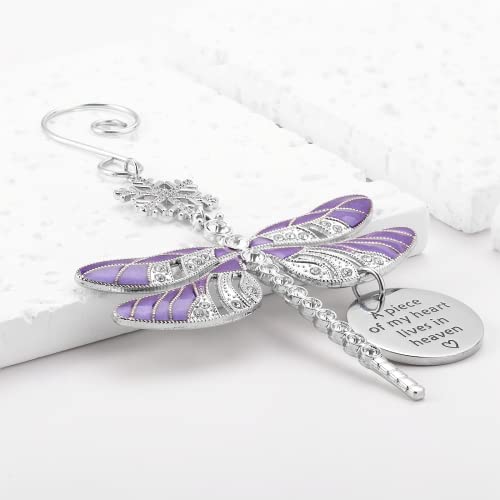 Lost Loved One Christmas Ornament,in Memory of Loved One Gifts Dragonfly Symthy Ornament,A Piece of My Heart Lives in Heaven Dragonfly Memorial Gift (Purple Memorial)
