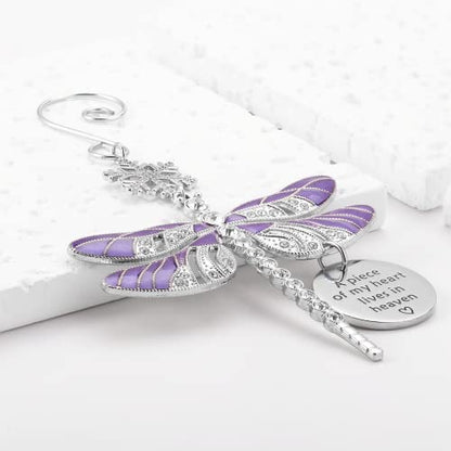 Lost Loved One Christmas Ornament,in Memory of Loved One Gifts Dragonfly Symthy Ornament,A Piece of My Heart Lives in Heaven Dragonfly Memorial Gift (Purple Memorial)