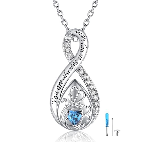 Sterling Silver Urn Necklace for Ashes for Women: Infinity Cremation Jewelry for Women - Ashes Keepsake Pendant Memorial Jewelry Gifts for A Loss of Loved Ones - color: Blue infinity