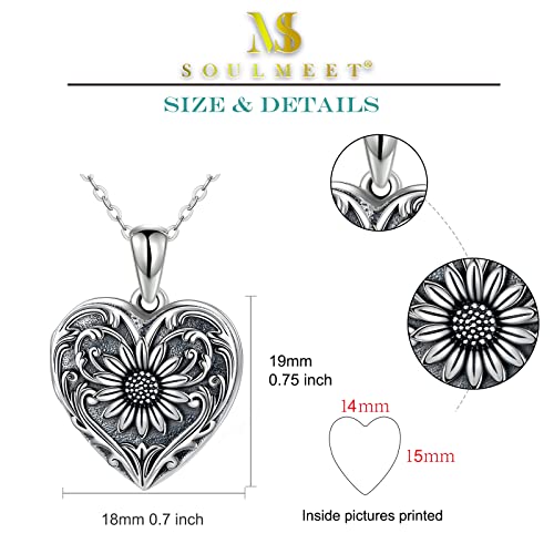 SOULMEET Personalized Silver Locket Necklace That Holds Pictures Photo Keep Someone Near to You, Memorial Custom Lockets Necklaces Letters Engraving for His Her - color: A-Sunflower-Black, style: Locket Necklace Only