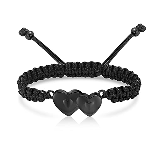 constantlife Double Heart Cremation Bracelet for Ashes for Women Stainless Steel Pendant Urn Memorial Jewelry Loved Ones Human Pet Funeral Keepsake Gift - color: Black Color