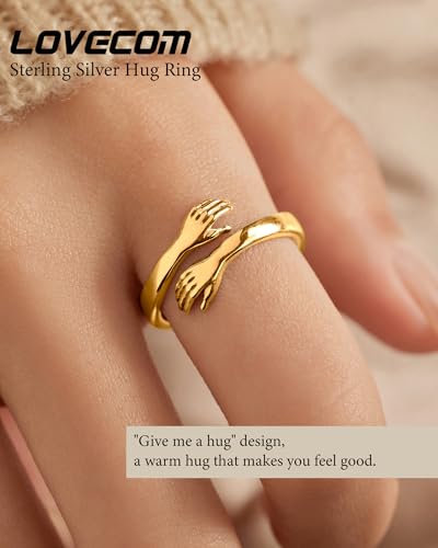 LOVECOM S925 Sterling Silver Hug Rings for Women Teen Girls Mother Daughter - color: Gold-Beautiful g@rl you can do amazing things, size: US Size 8