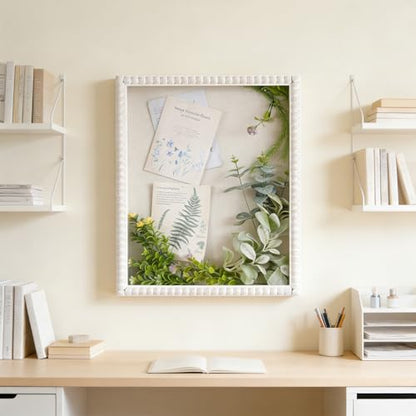 Muzilife 16x20 Shadow Box Pine Wood with Unique Bead Door, 3.18 Deep, White - color: White-bead Shape, size: 16"x20"