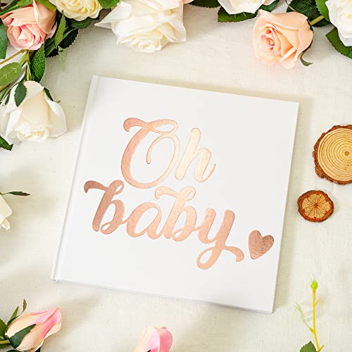 Calculs Oh Baby Bridal Party Decoration Picture Book 8.5” Square Polaroid Baby Shower Guest Book Blank White Pages for Pictures White Cover Rose Gold Stamping - style: Traditional