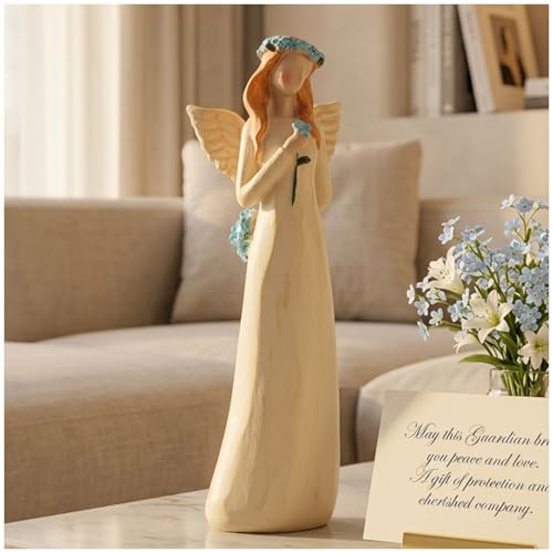 11 Inch Guardian Angel Figurines, Hand Painted Angel Figure Holding Blue Flower, Sympathy Gift for Grandma, Aunt, Memorial Gift for Loss of Loved One, Healing Home Decor - color: 11" Angel & Flower