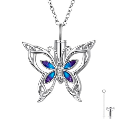 925 Sterling Silver Urn Necklaces for Women Claddagh/Angel Wings/Guitar/Butterfly/Tree of Life Ashes Memorial for Loss Keepsake Jewelry Present Easter Day of the Dead - style: Butterfly - Bluish violet
