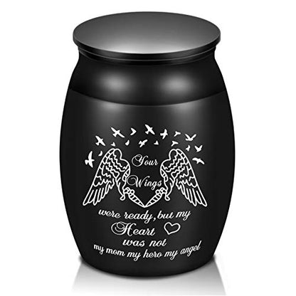 Urns for Mom Ashes, 1.6“ High Small Cremation Urns, Handcrafted Decorative Urns for Funeral, Memorial Keepsake Urn, Engraved Your Wings were Ready, But My Heart was Not Urn for Sharing - style: Mom Keepsake
